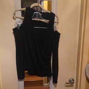 INC International Concepts Elegant Black Cold Shoulder Top